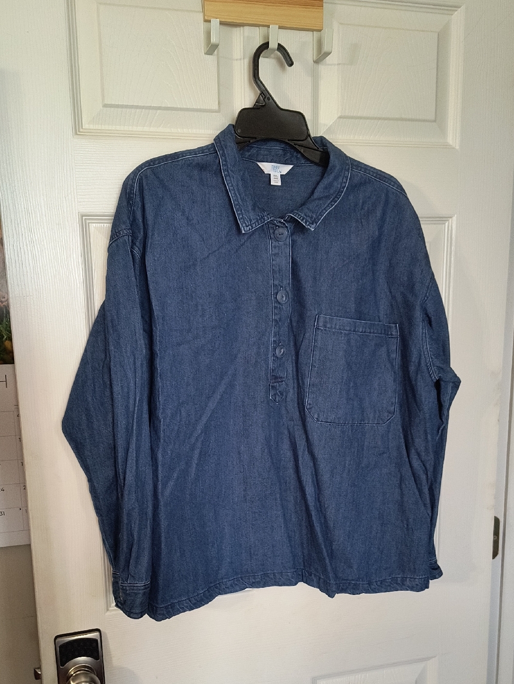 Time and Tru Dark Blue Denim Button-Up Shirt